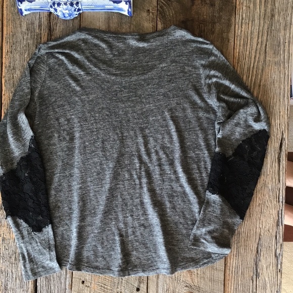 Zara Grey Top with Black Lace Insert Sleeves Size Medium - Picture 7 of 7